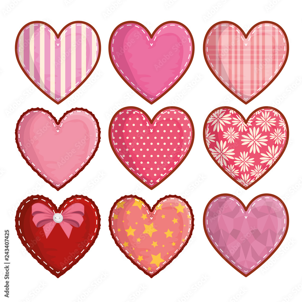 set hearts decoration and symbol of romance