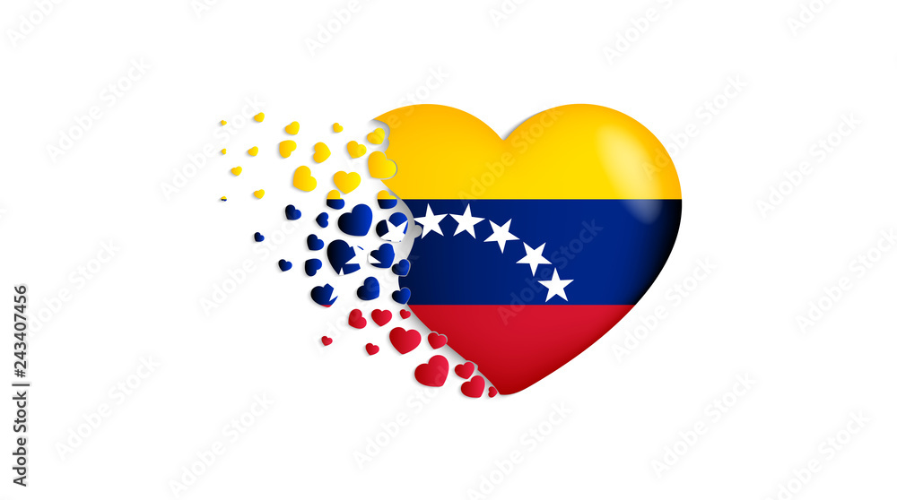 National flag of Venezuela in heart illustration. With love to Venezuela country. The national flag of Venezuela fly out small hearts National flag of Venezuela in heart illustration. With love to Venezuela country. The national flag of Venezuela fly out small hearts