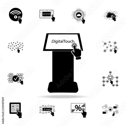 Touch Screen Kiosks, Digital Touch System on touch screen icon. Detailed set of digital touch icons. Premium graphic design. One of the collection icons for websites, web design