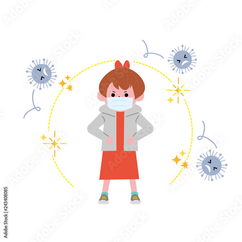 ウイルスから身を守る　こども　イラスト