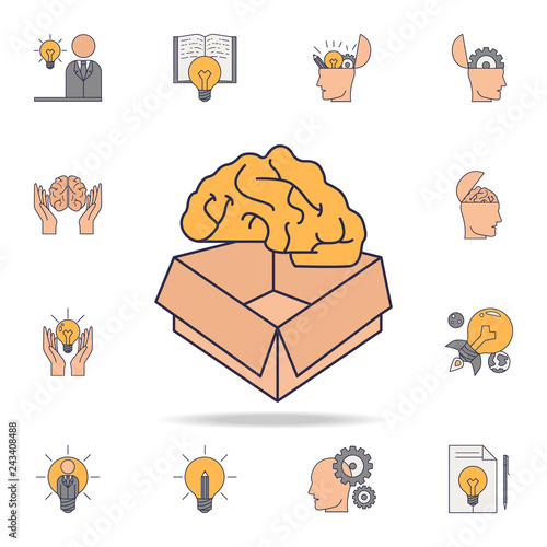 the brain in the box fild color icon. Detailed set of color idea icons. Premium graphic design. One of the collection icons for websites, web design