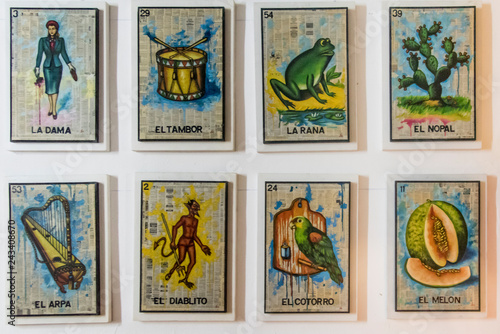 Loteria mexicana,  carta con dibujos tradicionales, diseño mexicano, ingenio, tradicional un juego de mesa para compartir en familia en el tiempo libre
