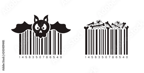 Barcodes vector set bat skull and spider with bones