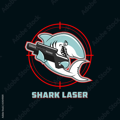 Shark with laser gun on target sign
