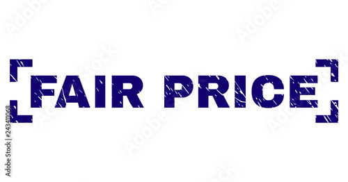 FAIR PRICE title seal print with grunge texture. Text label is placed between corners. Blue vector rubber print of FAIR PRICE with unclean texture.