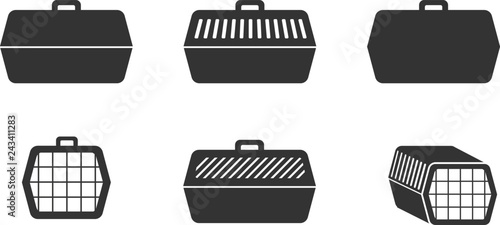 Set of pet cage icons in silhouette style