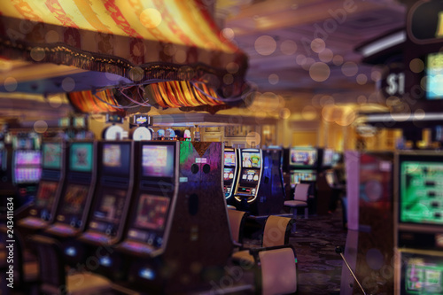 Photography Casino machines in the entertainment area at night