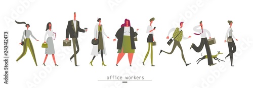 Office workers pedestrians man and woman set Urban lifestyle Vector illustration