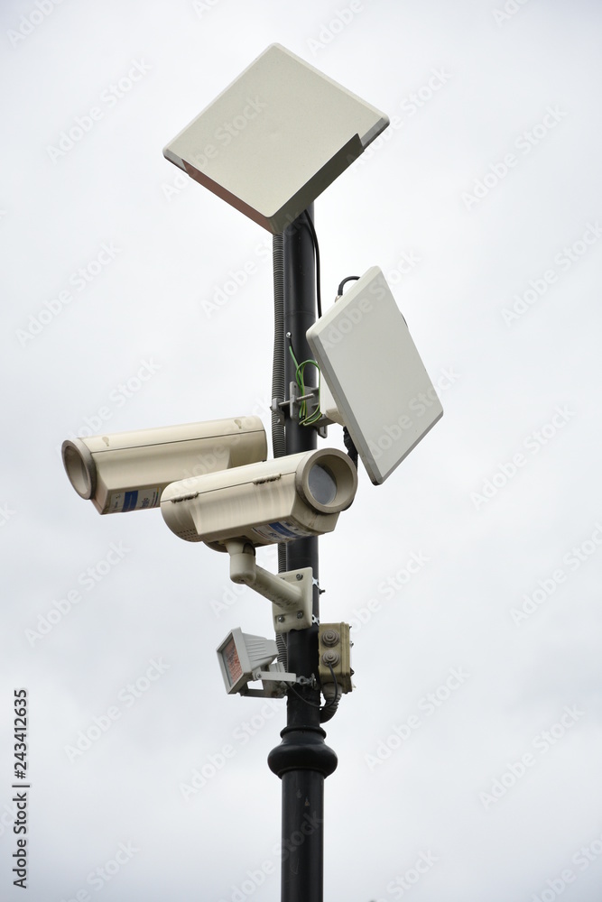 CCTV Camera or surveillance  ,Outdoor surveillance cameras on a pole