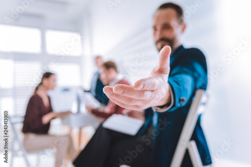 Selective focus of male hand photo