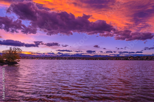 Colorful Sunset at Sloan's Lake in Denver, Colorado photo