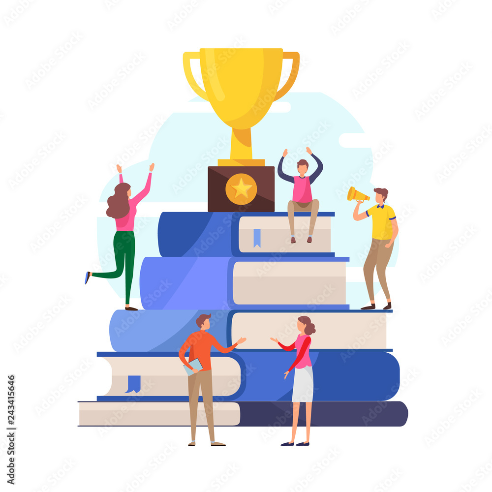 Success education concept. winner,reward,competition,knowledge,   cartoon miniature illustration vector graphic on white background. Stock  Vector | Adobe Stock