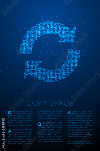 Abstract Geometric Bokeh circle dot pixel pattern Sync sign icon, Data technology concept design blue color illustration isolated on blue gradient background with copy space, vector