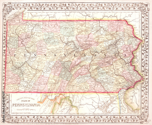 1867, Mitchell Map of Pennsylvania