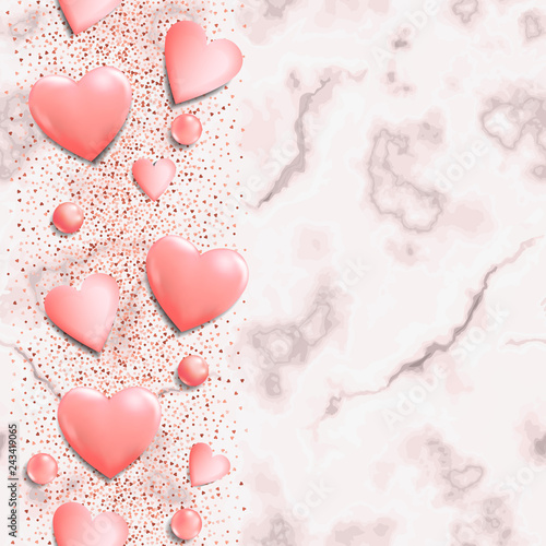 Pink Hearts on Marble Seamless Vertical Border