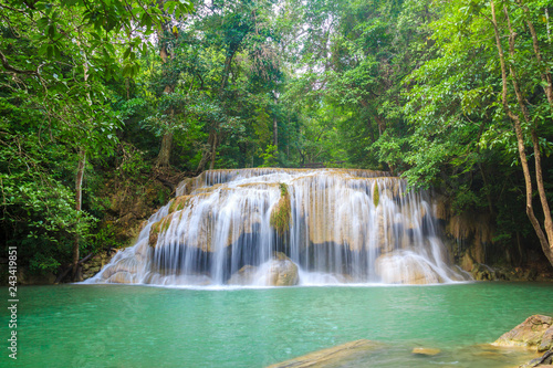 Waterfalls In Deep Forest at Erawan Waterfall in National Park Kanchanaburi Thailand © T-REX