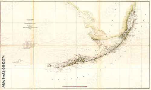 Fotografía Old  Triangulation Map of the Florida Keys, 1859, U