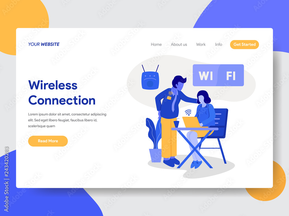 Landing page template of Wireless Connection and Wifi Illustration Concept. Modern flat design concept of web page design for website and mobile website.Vector illustration