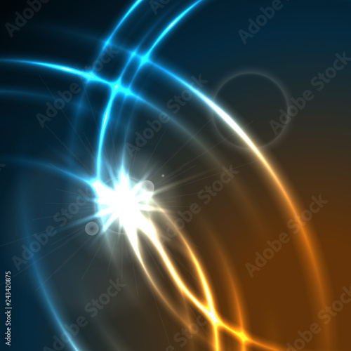 Shiny glowing abstract blue orange sci-fi background