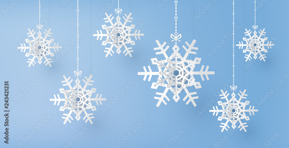 Merry Christmas and winter season with paper cut  snow flake,