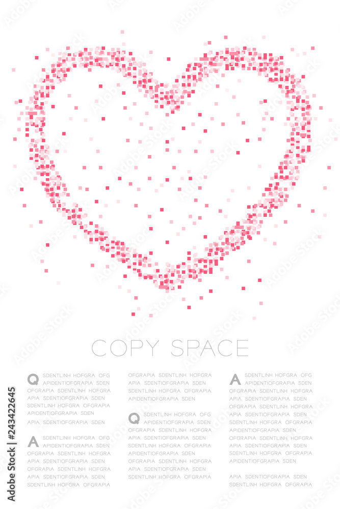 Heart icon Abstract Geometric Square box pixel pattern, Valentine's day concept design pink color illustration on white background with copy space, vector eps 10
