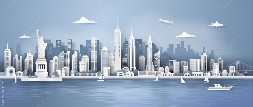 Manhattan,New York City panorama skyline with urban skyscrapers, Paper art  3d from digital craft style. Stock Vector | Adobe Stock