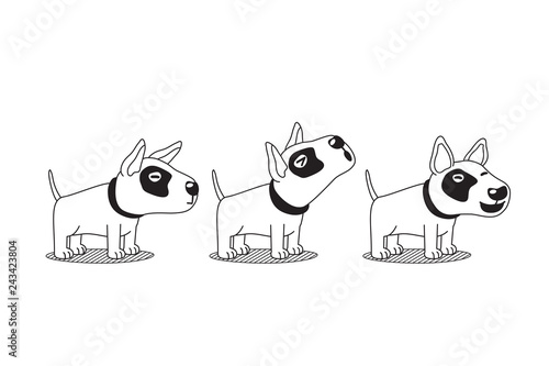 Vector cartoon character bull terrier dog poses for design.