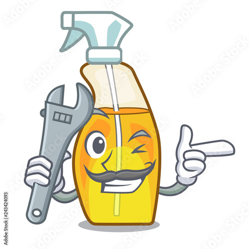 Mechanic spray bottles are isolated from cartoons
