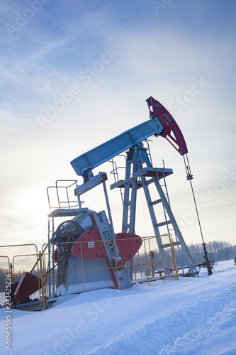 oil pumps in the winter. Winter landscape.