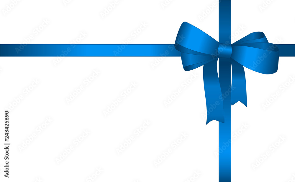 Invitation, Greeting or Gift Card With Blue Ribbon And A Bow. Gift Voucher Template with place for text. Invitation, Greeting or Gift Card With Blue Ribbon And A Bow. Gift Voucher Template with place for text.