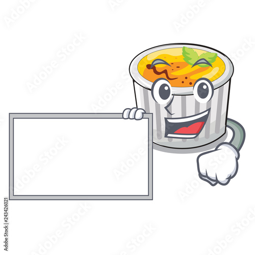 With board food creme brule cartoon ready eat