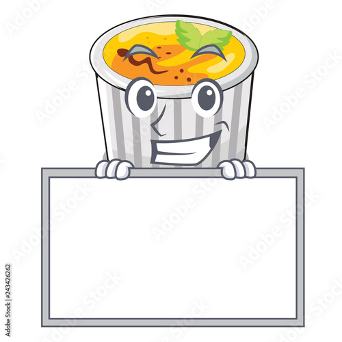 Grinning with board food creme brule cartoon ready eat