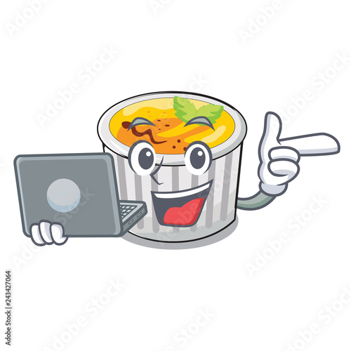 With laptop food creme brule cartoon ready eat