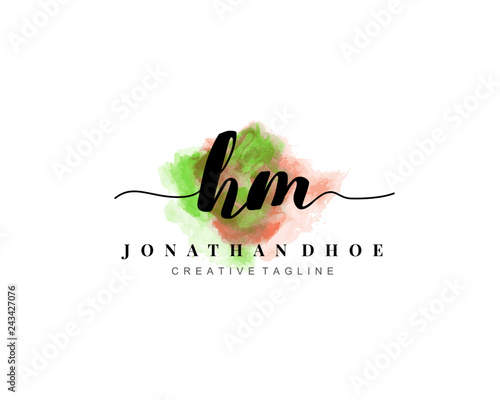 H M Initial watercolor logo on white background. Logo template vector