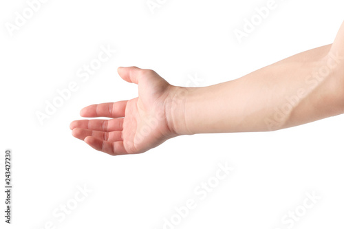 Hands extended to the front showing help isolated on white. Clipping path. photo