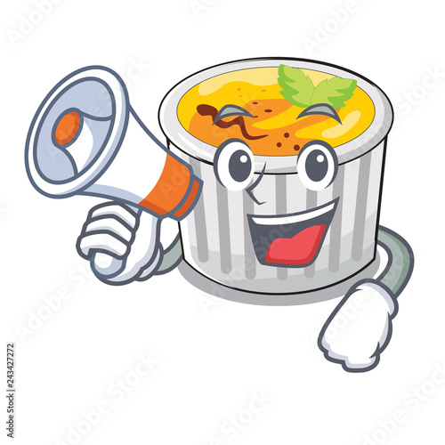 With megaphone food creme brule cartoon ready eat