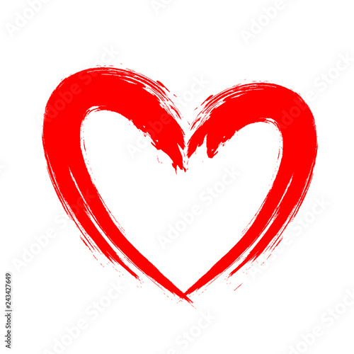 Red heart shape. Design for love symbols. Brush style. vector Illustration isolated on white background.