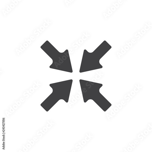 Minimize arrows vector icon. filled flat sign for mobile concept and web design. Four arrows pointing into center simple solid icon. Symbol, logo illustration. Pixel perfect vector graphics