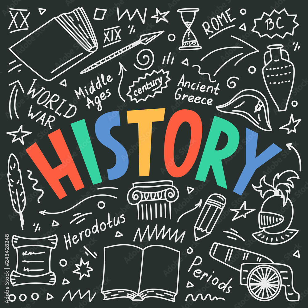 History doodles with lettering.  - obrazy, fototapety, plakaty 