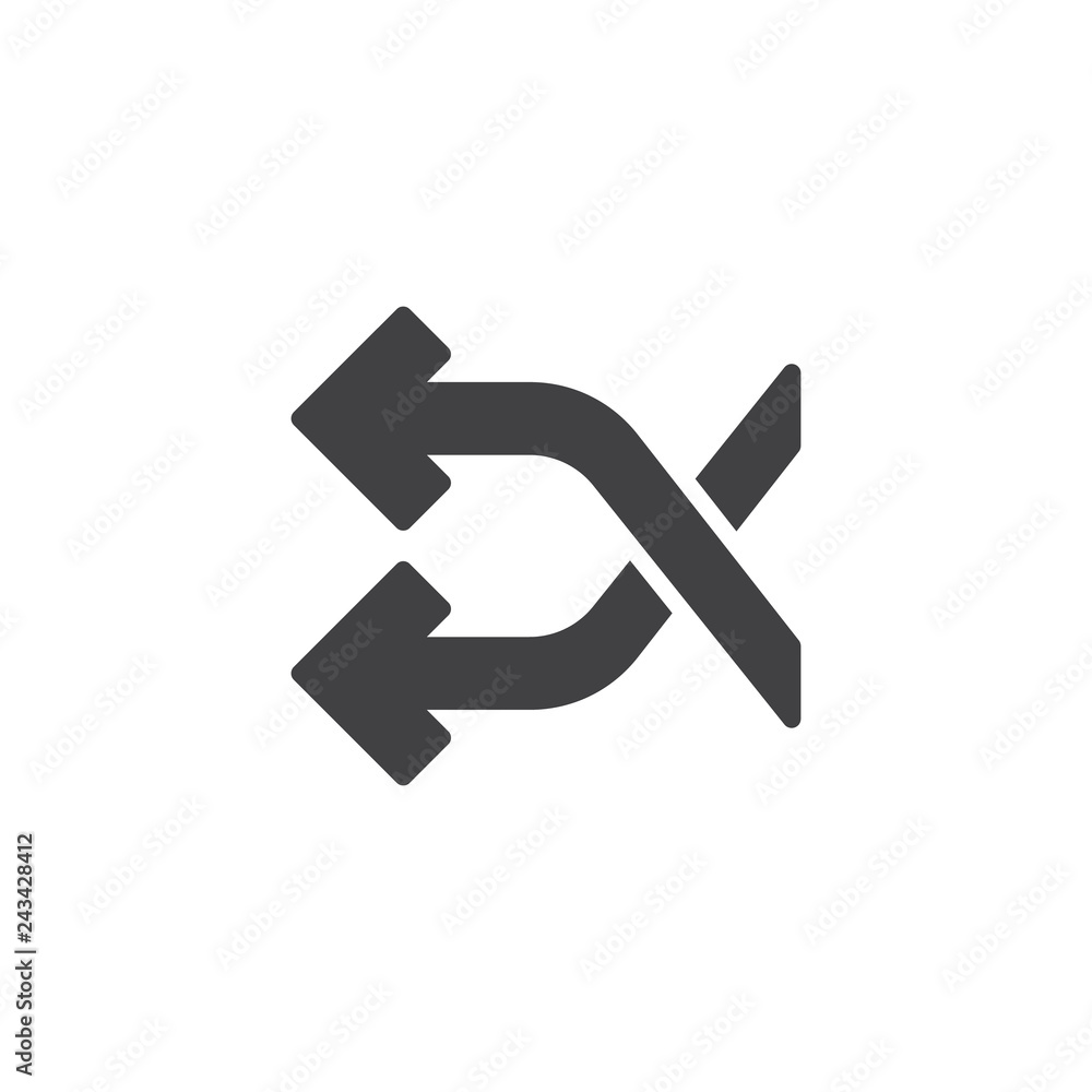 Shuffle crossing arrows vector icon. filled flat sign for mobile concept and web design. Aleatory arrows simple solid icon. Symbol, logo illustration. Pixel perfect vector graphics Shuffle crossing arrows vector icon. filled flat sign for mobile concept and web design. Aleatory arrows simple solid icon. Symbol, logo illustration. Pixel perfect vector graphics