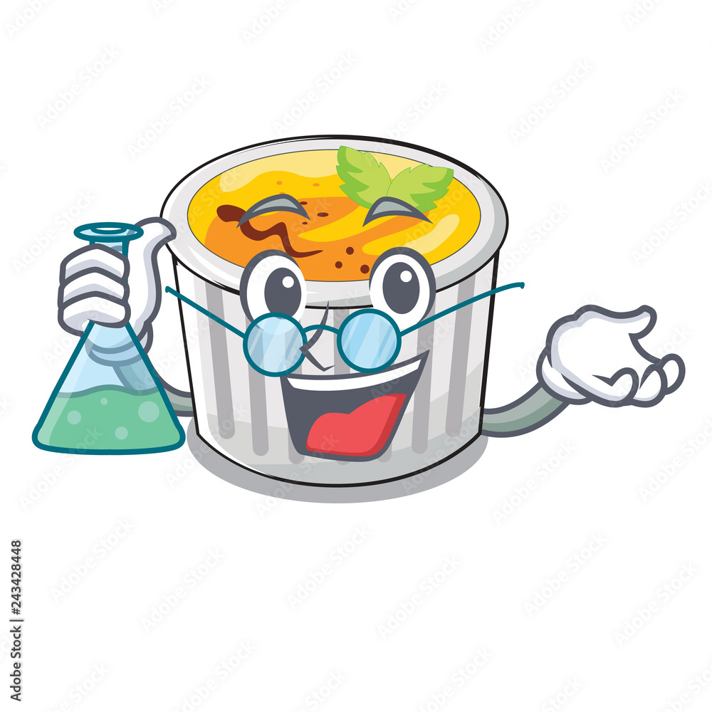 Professor creme brule in white cartoon bowl