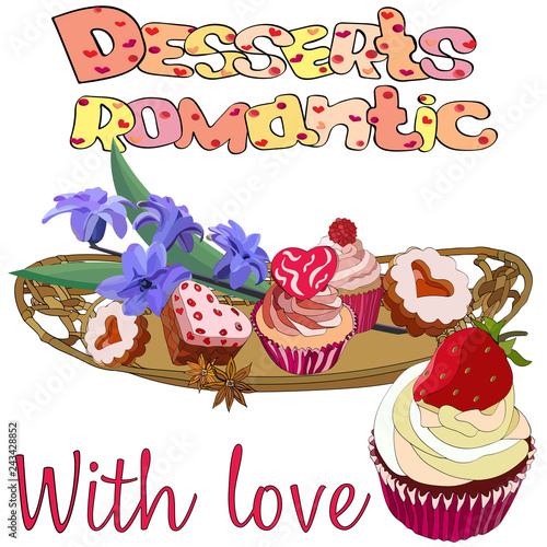 set of hearts desserts on a tray