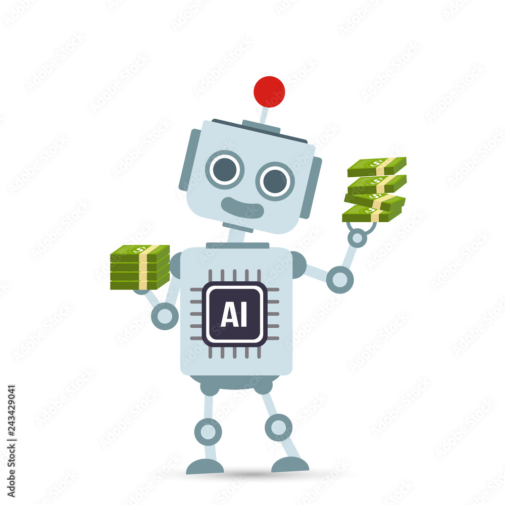 AI Artificial intelligence Technology robot cartoon holding money Stock  Vector | Adobe Stock