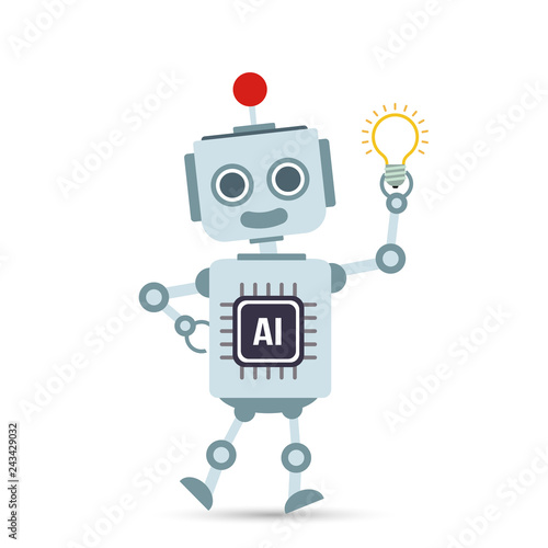 AI Artificial intelligence Technology robot cartoon holding bulb lamp