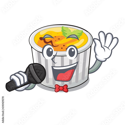 Singing creme brulee on wooden character table
