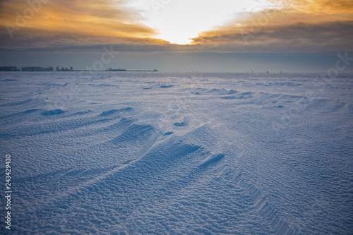 Winter sunset on the Neva Bay