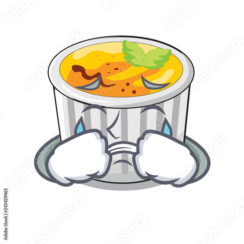 Crying creme brulee on wooden character table