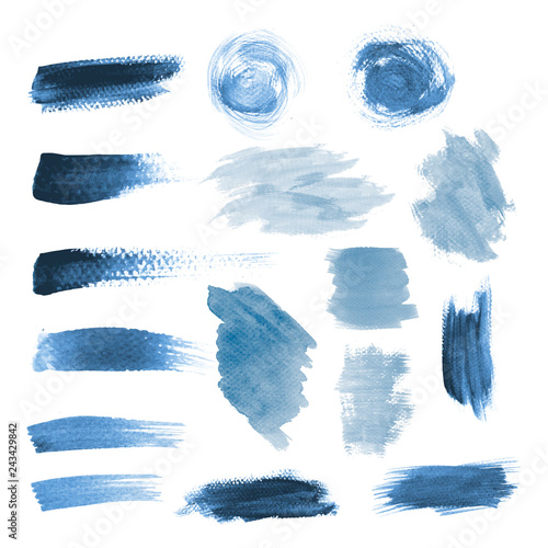 Blue grunge brushstroke design vector set photo