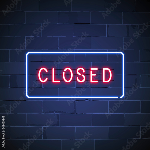 Red closed neon sign vector