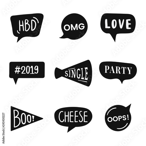 Word expressions set for party photo booth props vector